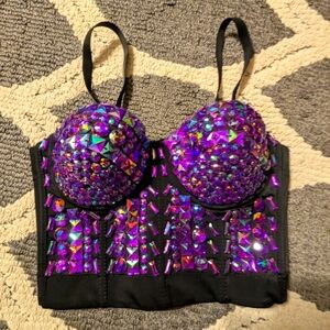 New WOT Jeweled Purple & Black Bra Size 34 Never Worn One Of A Kind Flirty Sexy